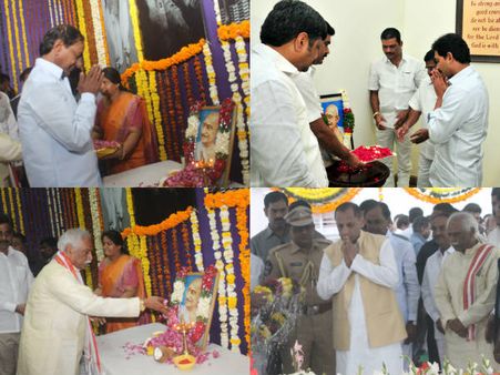 బాపుఘాట్ వద్ద గవర్నర్, కెసిఆర్..నివాళి: లోటస్‌పాండ్‌లో జగన్(పిక్చర్స్)