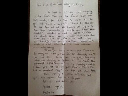 సురక్షితంగా చేర్చినందుకు ‘థాంక్యూ‘: పైలట్‌కు ప్రయాణికురాలి లేఖ