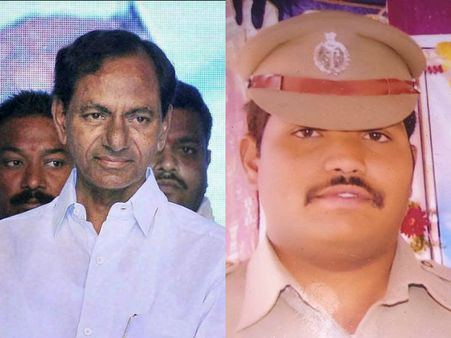 సిద్ధయ్య మృతికి కలత చెందిన కెసిఆర్: ఎస్ఐ చేతిని తాకిన కుమారుడు