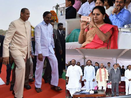 కవిత వీడియో, చూస్తూ ఉండిపోయిన స్మితా సబర్వాల్: కెసిఆర్ నవ్వులు (పిక్చర్స్)