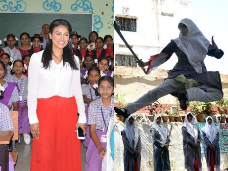 ఆత్మన్యూనత వద్దు: మిస్‌ యూఎస్‌ఏ నీనా, కత్తులతో విద్యార్థినుల విన్యాసాలు(పిక్చర్స్)