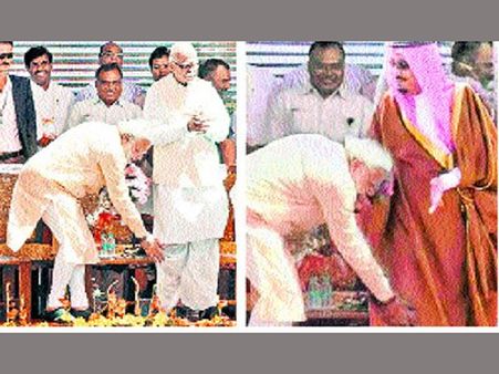 ఏది నిజం?: సౌదీ రాజుకు కాళ్లకు ప్రధాని మోడీ మొక్కారా?