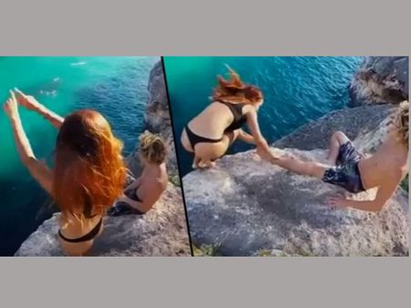 బికినీ ప్రియురాలు నదిలో పడింది: ప్రియుడు ఏం చేశాడంటే(వీడియో)