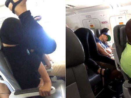 విమానంలో మహిళ వింత చేష్టలు (వీడియో)