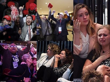 బోరున ఏడ్చిన క్లింటన్ మద్దతుదారులు, ట్రంప్ వర్గం సంబరం