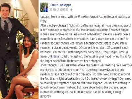 తనిఖీ పేరుతో దుస్తులు విప్పమన్నారు: భారత మహిళకు అవమానం