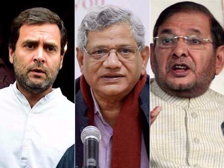 శరద్ యాదవ్ వద్ద రాహుల్ మొహమాటం: వెంటనే అందుకున్న ఏచూరి