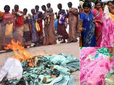 'బతుకమ్మ చీరలు' చివరికిలా?: మహారాష్ట్ర వ్యాపారులకు పండుగ, వస్తు మార్పిడి 'సేల్'!