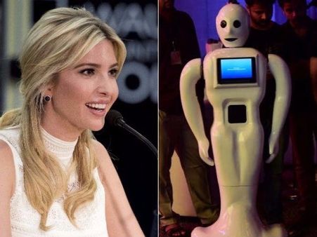 నమస్తే మోడీజీ, నమస్తే ఇవాంకా ట్రంప్: జీఈఎస్‌లో' మిత్ర' రోబోల పలకరింపు