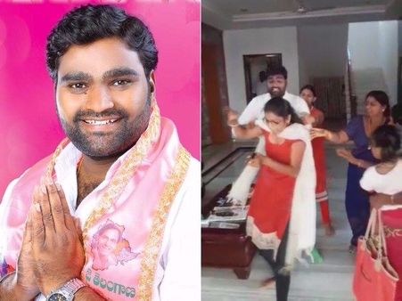 నిత్య పెళ్లి కొడుక్కి టీఆర్ఎస్ షాక్: ఇంటి ముందే సంగీత, ‘ఆడపిల్లతో ఎమ్మెల్యే ఇలానా?’