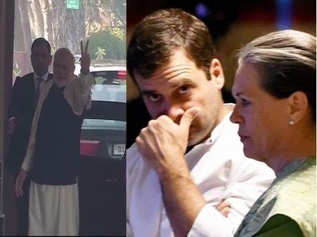 6వసారి: మోడీ విక్టరీ సింబల్, బీజేపీ సంబరాలు: సోనియాతో రాహుల్ భేటీ