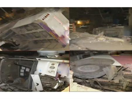 తప్పిన పెను ప్రమాదం: మూసాపేట ఫ్లైఓవర్ పైనుంచి పడిపోయిన బస్సు