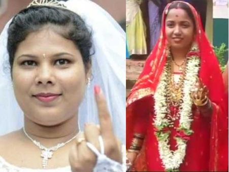 పోలింగ్ డే: ఓటేసిన నవవధువులు, వాస్తుకు లేదని ఈవీఎంని మార్పించిన మాజీ పీఎం సతీమణి