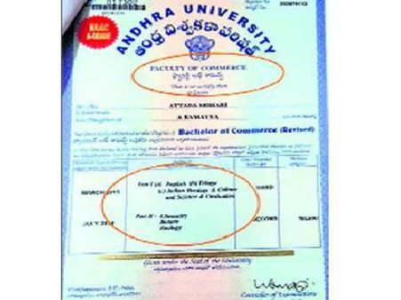 బీఎస్సీ స్టూడెంట్ కి బీకాం సర్టిఫికెట్‌:ఆంధ్రా యూనివర్శిటీ నిర్వాకం