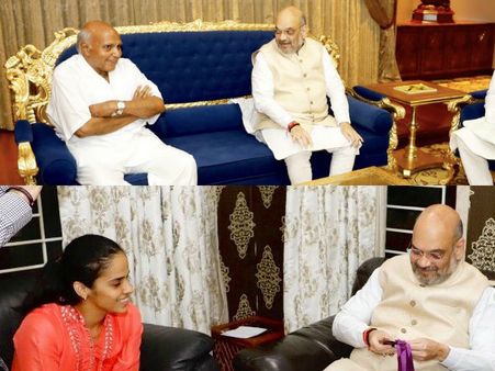 సైనా, రామోజీరావులతో అమిత్ షా భేటీ: 'మీ ఆవేదన నాకు తెలుసు కానీ'