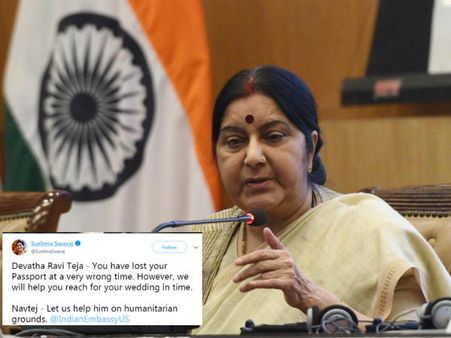 నీ పెళ్లి సమయానికి వస్తావ్: అమెరికాలో పాస్‌పోర్ట్ పోగొట్టుకున్న వ్యక్తికి సుష్మా హామీ