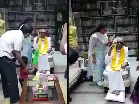 ఇన్ మెమరీస్: మనవడు బ్యాటింగ్ చేస్తే.. కరుణానిధి బౌలింగ్ చేశారిలా(వీడియో)