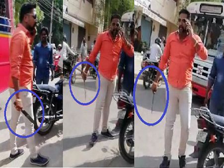 నవ్యాంధ్ర రాజధానిలో నయా జనతా గ్యారేజ్: సమస్యలను పరిష్కరిస్తానంటూ కత్తితో యువకుడి హల్‌చల్‌