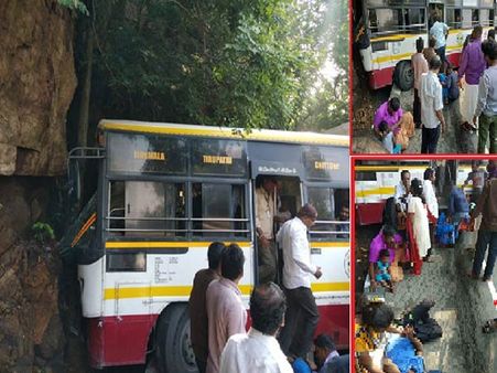 తిరుమ‌ల రెండో ఘాట్ రోడ్డు వద్ద కొండను ఢీకొన్న ఆర్టీసీ బస్సు...తప్పిన పెను ముప్పు!