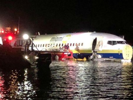 తప్పిన ముప్పు: రన్‌వే నుంచి అదుపు తప్పి నదిలో ల్యాండ్ అయిన బోయింగ్ విమానం