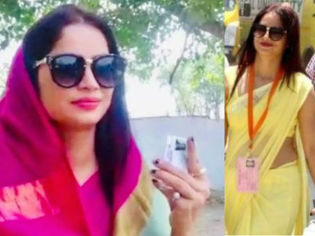 యెల్లో శారీ ఆంటీ మళ్లీ వార్తల్లోకి వచ్చింది.. మొన్న పోలింగ్ ఆఫీసర్.. నిన్న ఓటర్