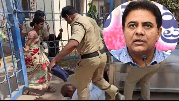 కాలేజీలో కూతురు ఆత్మహత్య?: శోకంలో ఉన్న తండ్రిని కాలితో తన్నిన కానిస్టేబుల్, స్పందించిన కేటీఆర్