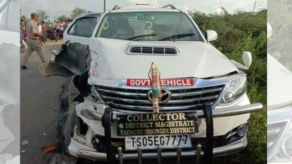 కలెక్టర్ కారును ఢీకొట్టిన లారీ: తృటిలో బయటపడ్డ అనితా రామచంద్రన్