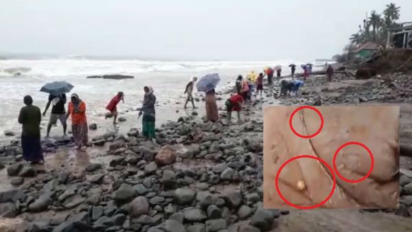 ఉప్పాడ సముద్ర తీరంలో బంగారం .. సముద్రంలో నుండి కొట్టుకొస్తుందని ఎగబడ్డ జనం