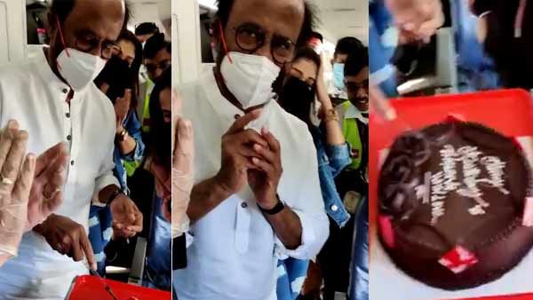 లేట్‌గా కట్ చేసినా..లేటెస్ట్‌గా: హీరోయిన్, మూవీ టీమ్: ఫ్లయిట్‌లోనే రజినీకాంత్ బర్త్‌డే