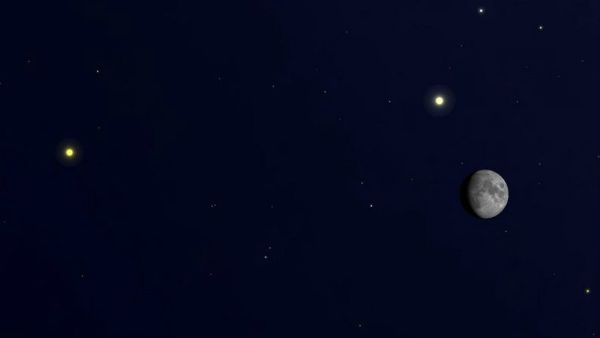 ఆకాశంలో అద్భుతం: మరోసారి త్రిభుజ ఆకారంలో కనువిందు చేసిన చంద్రుడు-శని-గురు గ్రహాలు