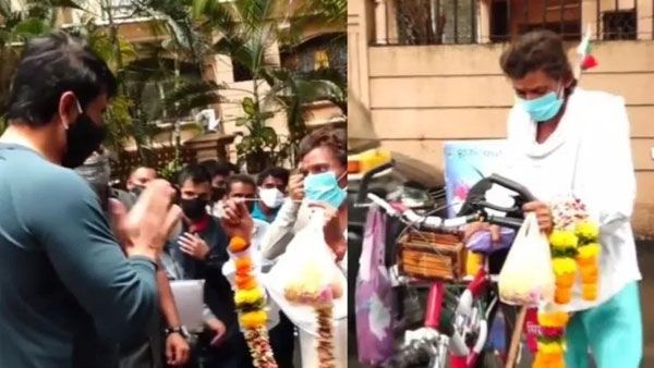 సోను సూద్ పట్ల అభిమాని ప్రేమ .. 1200 కిలోమీటర్ల మేర సైకిల్ పై వెళ్లి ఆయనను కలిసిన ఫ్యాన్ , వీడియో వైరల్ !!