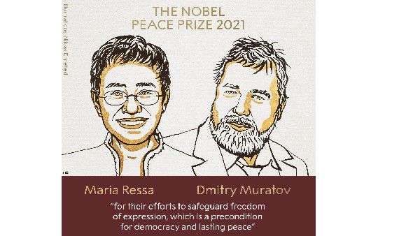 నోబెల్ శాంతి పురస్కారం ప్రకటన- జర్నలిస్టులు మరియా రెస్సా, దిమిత్రీ మురాటోవ్ కు అవార్డు