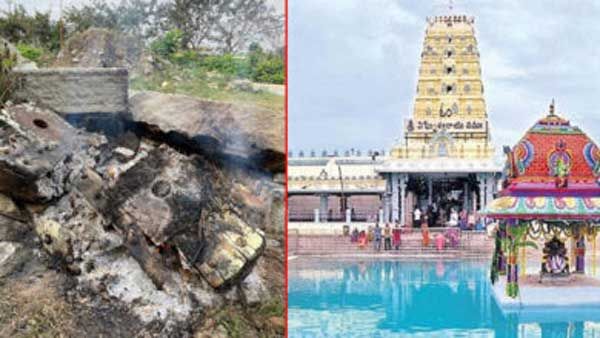 కాణిపాకం ఆలయంలో స్వామివారి పాత రథచక్రాలకు నిప్పుపెట్టిన దుండగులు; సీసీటీవీ ఫుటేజ్ లో గుర్తింపు