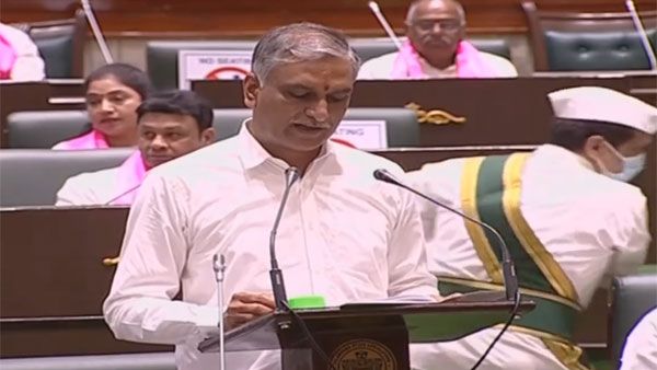 ప్రతిపక్షాలు లేకుండా 2గంటల పాటు బడ్జెట్ ప్రసంగం: కేంద్రంపై హరీష్ నిప్పులు; బుధవారానికి సభ వాయిదా