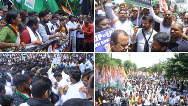 నేషనల్ హెరాల్డ్ కేసులో ఈడీ ముందుకు రాహుల్: హైదరాబాద్‌లో కాంగ్రెస్ భారీ నిరసన