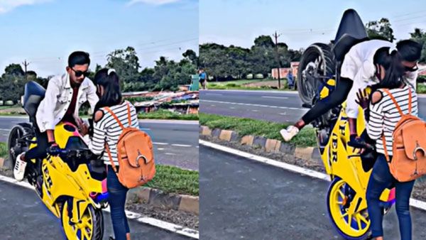 VIRAL VIDEO:అమ్మాయి ముందు బైక్ లేపి, అంతలోనే పడిపోయి, బాయ్ ఇబ్బందులు