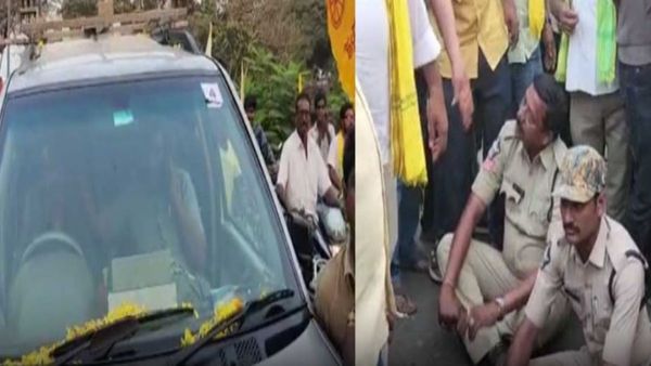 రోడ్డుపై పోలీసుల బైఠాయింపు- కాలినడకన చంద్రబాబు