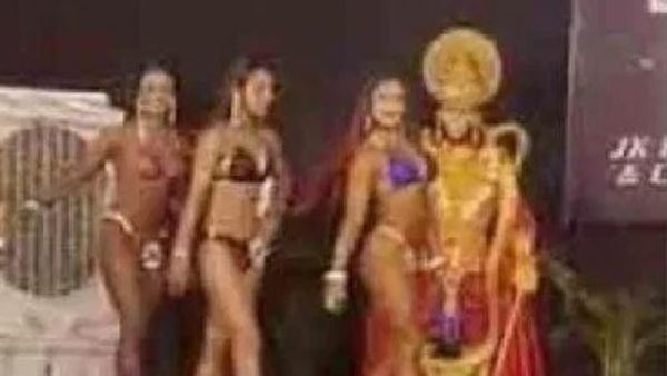 హనుమాన్ విగ్రహం ముందు లేడీ బాడీబిల్డర్ల పోటీలు: కాంగ్రెస్ నేతల ఆగ్రహం