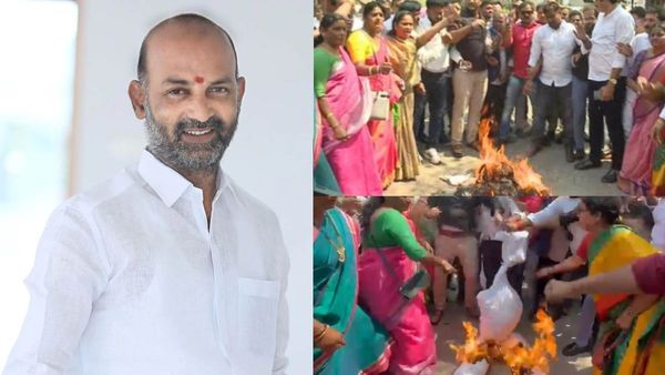 ఢిల్లీలో ఉద్రిక్తత: బండి సంజయ్ దిష్టిబొమ్మ దగ్ధం, ఆందోళనలు; మహిళా కమీషన్ కు ఫిర్యాదు!!