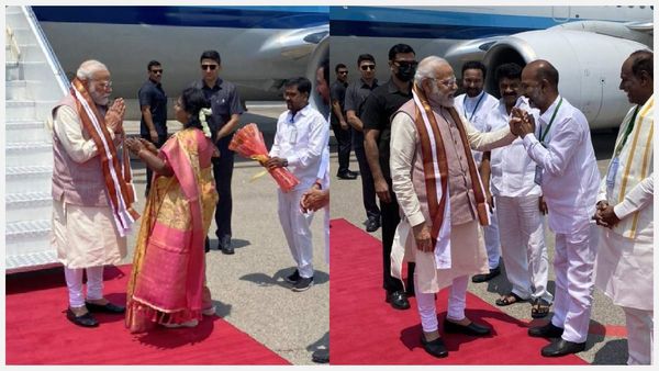 హైదరాబాద్ కు చేరుకున్న ప్రధాని మోడీ; స్వాగతం పలికిన తమిళిసై; తెలుగులో మోడీ ట్వీట్