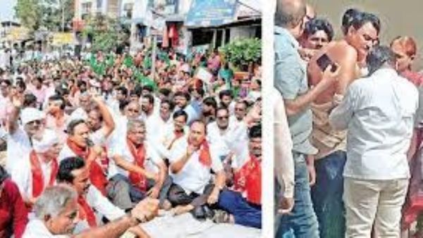 తుళ్లూరులో రైతులు-పోలీసుల మధ్య తోపులాట