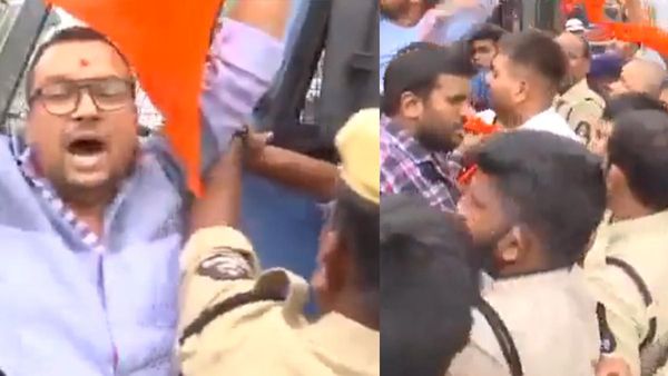 హైదరాబాద్‌లో కర్ణాటక సెగ: గాంధీ భవన్ ముట్టడి: అరెస్టులు- ఉద్రిక్తత