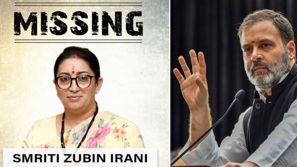 మిస్సింగ్ అంటూ స్మృతీ ఇరానీపై కాంగ్రెస్ పోస్టర్: యూఎస్‌లో వెతకాలంటూ కేంద్రమంత్రి కౌంటర్