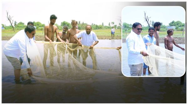 జాలర్లతో కలిసి చెరువులోకి వెళ్లి.. వల విసిరి చేపలు పట్టిన మంత్రి ఎర్రబెల్లి!!