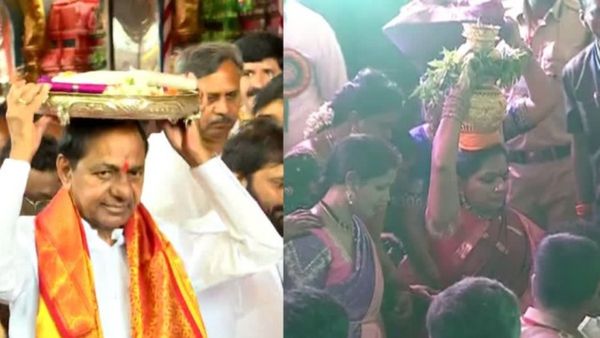 ఉజ్జయిని మహంకాళి అమ్మవారికి పట్టువస్త్రాలు సమర్పించిన కేసీఆర్, బోనం ఎత్తిన కవిత