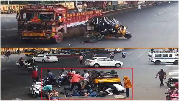 విశాఖలో స్కూల్ ఆటోను ఢీకొట్టిన లారీ: ఎగిరిపడ్డ విద్యార్థులు: సీసీ కెమెరాల్లో..