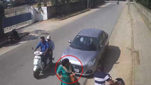 సీఐ కుమారుడి రాష్ డ్రైవింగ్: కారు ఢీకొని మహిళ మృతి (వీడియో)