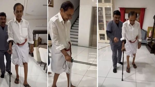 చేతి కర్ర సాయంతో నడుస్తున్న కేసీఆర్ (వీడియో)