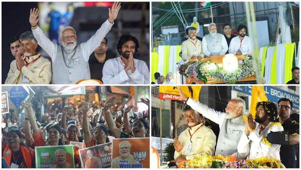 విజయవాడలో మోడీ మెగా రోడ్ షో: చంద్రబాబు, పవన్ ఫుల్ హ్యాపీ