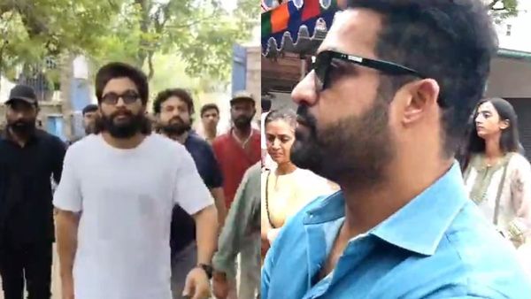 బ్లూ షర్ట్‌తో పోలింగ్ కేంద్రానికి జూనియర్ ఎన్టీఆర్: విజ్ఞప్తి చేసిన అల్లు అర్జున్